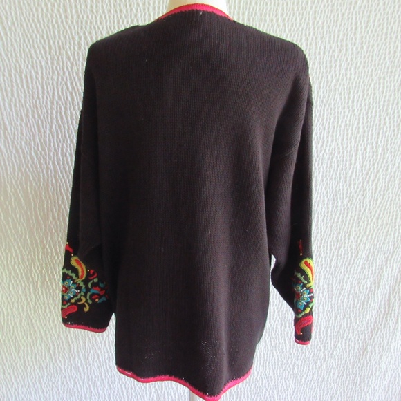 Funky Colorful Art-to-Wear Embroidered Cardigan Sweater Work in Progress Sz L - Picture 10 of 12